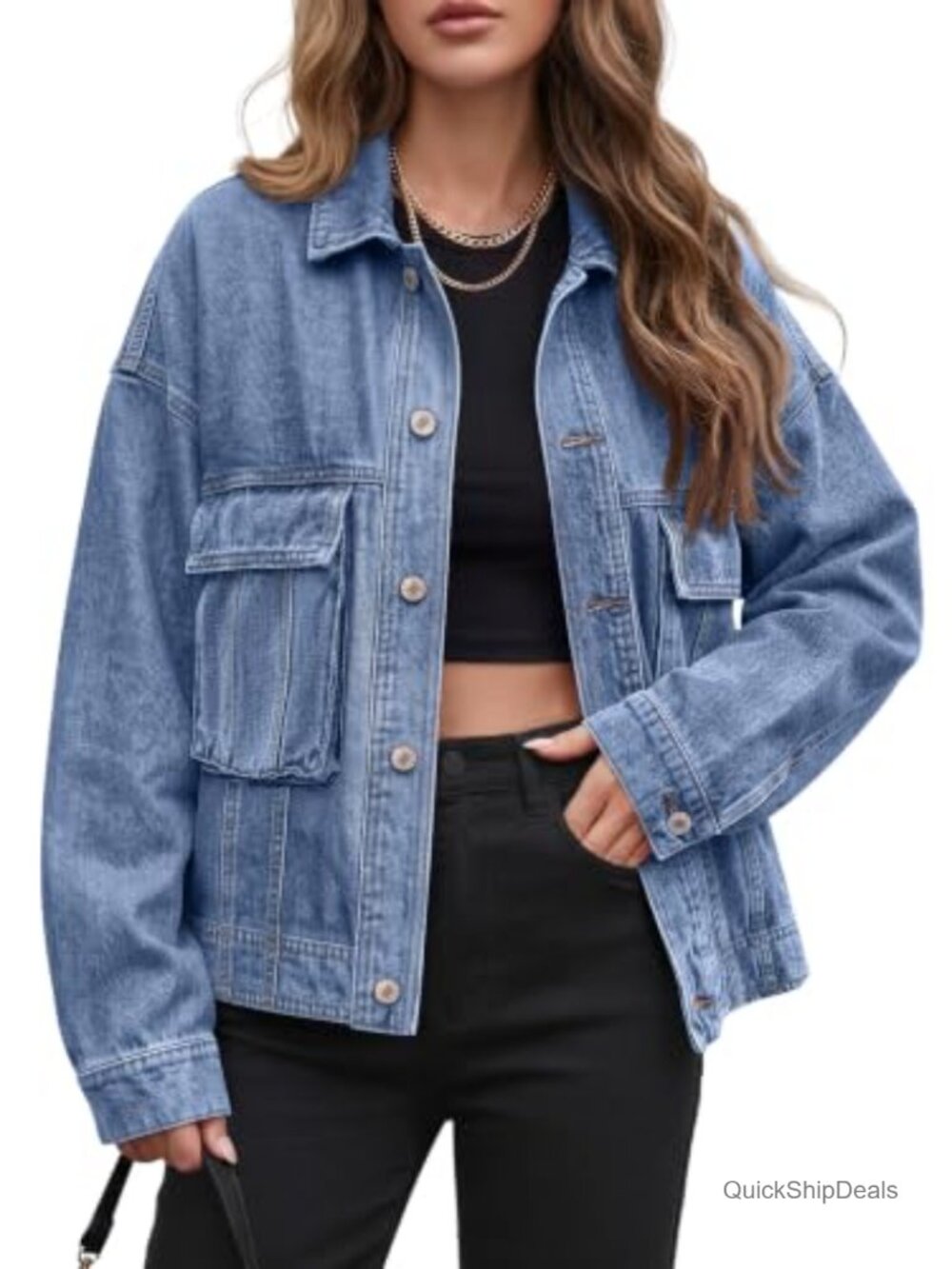 Oversized 100% Cotton Denim Jacket Button Down Boyfriend Trucker Coat